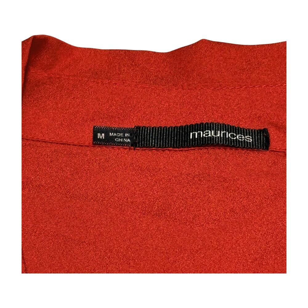 Maurices Medium Red Sleeveless Bow Neck Top Smocked Ruffle Hem Tank Blouse - Picture 5 of 6